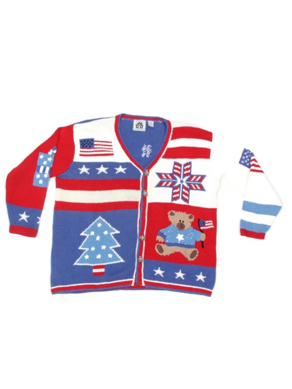 STORYBOOK KNITS USA Patriotic Teddy Bear Ugly Christmas Grandma Sweater 2X